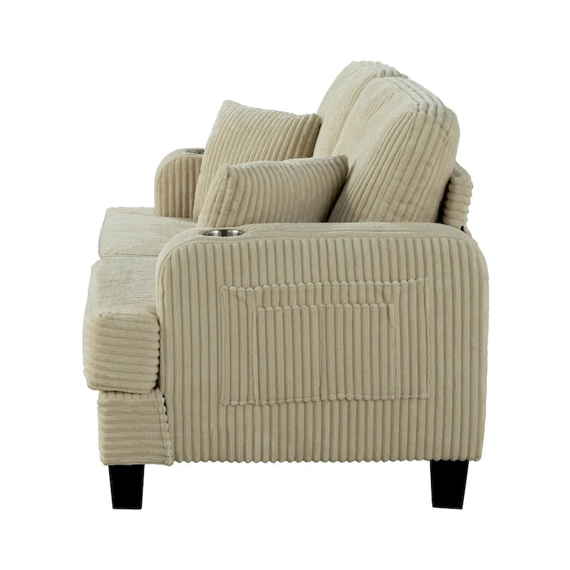Canapé Loveseat Contemporain en Corduroy de 61 po avec 2 Coussins et Porte-gobelet