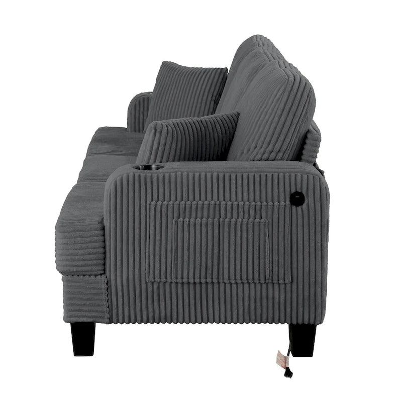 Canapé Loveseat Contemporain en Corduroy de 61 po avec 2 Coussins et Porte-gobelet