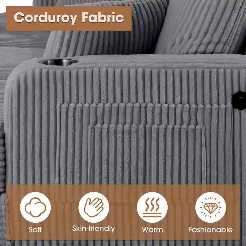 Canapé Loveseat Contemporain en Corduroy de 61 po avec 2 Coussins et Porte-gobelet