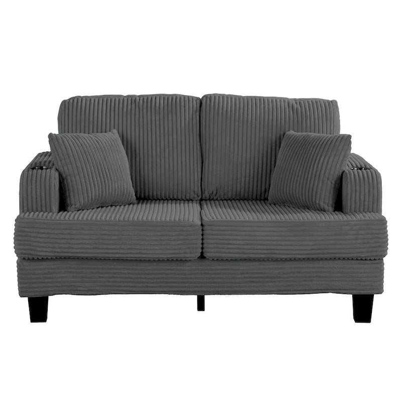 Canapé Loveseat Contemporain en Corduroy de 61 po avec 2 Coussins et Porte-gobelet