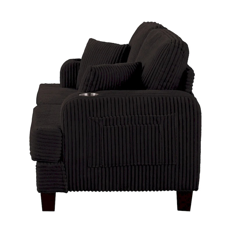 Canapé Loveseat Contemporain en Corduroy de 61 po avec 2 Coussins et Porte-gobelet