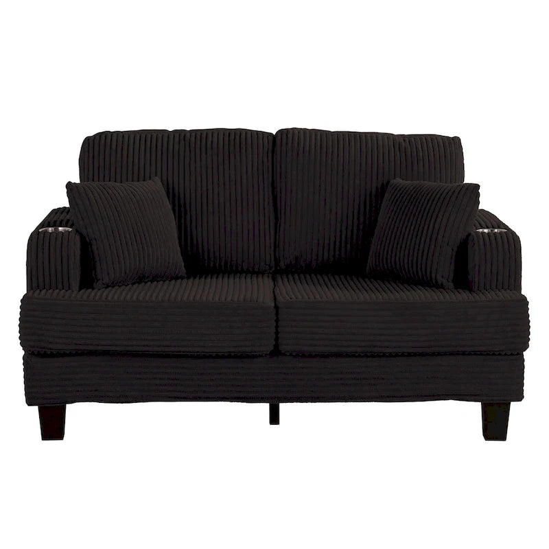 Canapé Loveseat Contemporain en Corduroy de 61 po avec 2 Coussins et Porte-gobelet