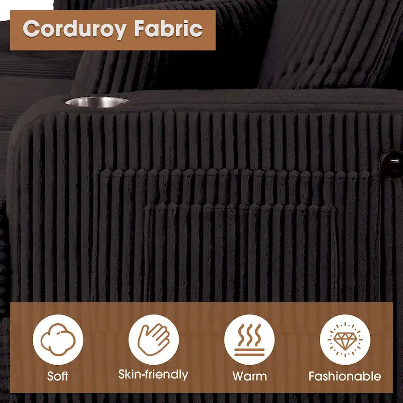 Canapé Loveseat Contemporain en Corduroy de 61 po avec 2 Coussins et Porte-gobelet