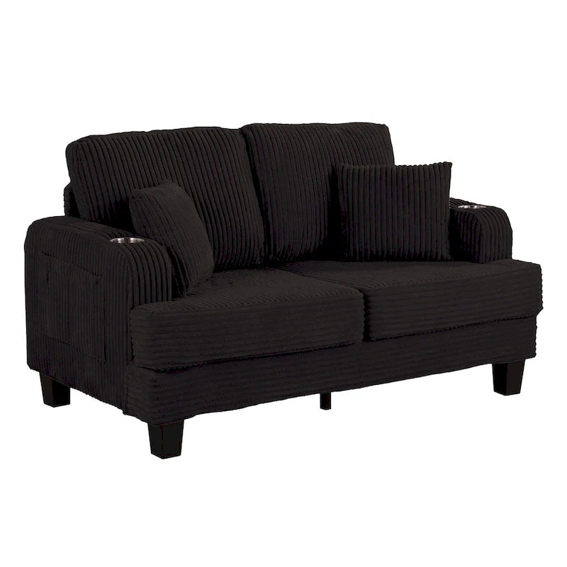Canapé Loveseat Contemporain en Corduroy de 61 po avec 2 Coussins et Porte-gobelet