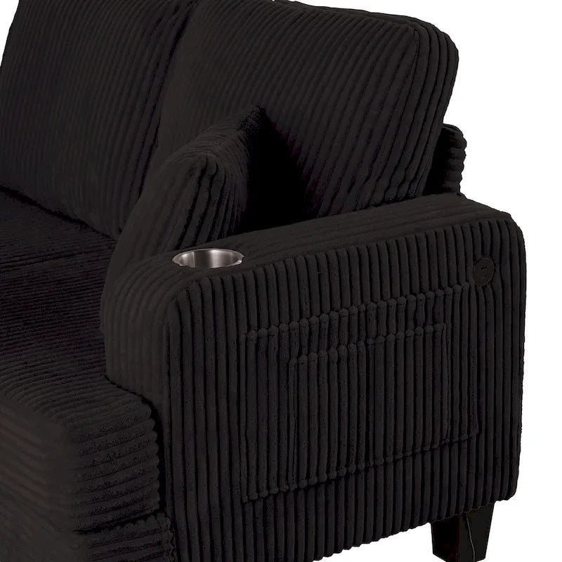 Canapé Loveseat Contemporain en Corduroy de 61 po avec 2 Coussins et Porte-gobelet