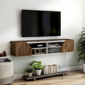 Meuble TV mural flottant de 155 cm de couleur bicolore et de style transitoire, avec 4 étagères