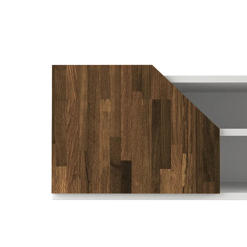 Meuble TV mural flottant de 155 cm de couleur bicolore et de style transitoire, avec 4 étagères