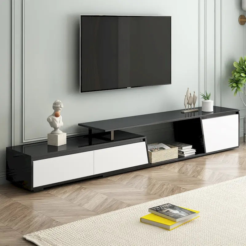 Meuble TV moderne minimaliste rectangulaire extensible 254 cm avec deux tiroirs - 15,70 x 70,70 x 15,70