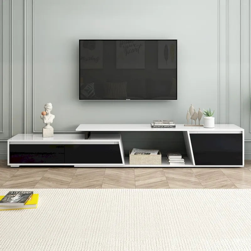 Meuble TV moderne minimaliste rectangulaire extensible 254 cm avec deux tiroirs - 15,70 x 70,70 x 15,70