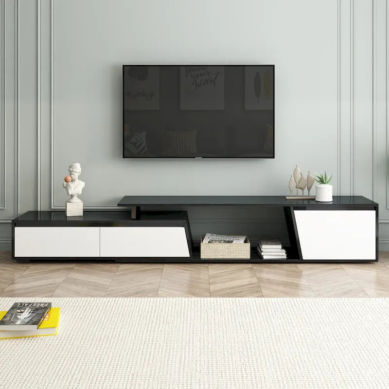 Meuble TV moderne minimaliste rectangulaire extensible 254 cm avec deux tiroirs - 15,70 x 70,70 x 15,70