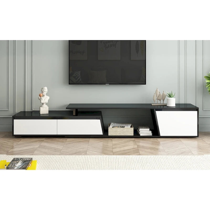 Meuble TV moderne minimaliste rectangulaire extensible 254 cm avec deux tiroirs - 15,70 x 70,70 x 15,70