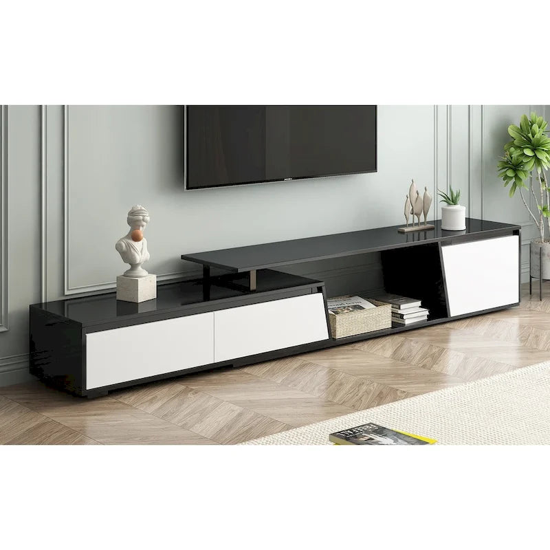 Meuble TV moderne minimaliste rectangulaire extensible 254 cm avec deux tiroirs - 15,70 x 70,70 x 15,70