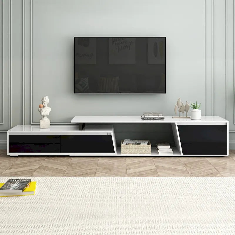 Meuble TV moderne minimaliste rectangulaire extensible 254 cm avec deux tiroirs - 15,70 x 70,70 x 15,70