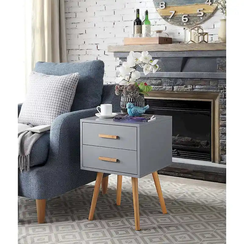 Table de chevet à 2 tiroirs de style Mid-Century
