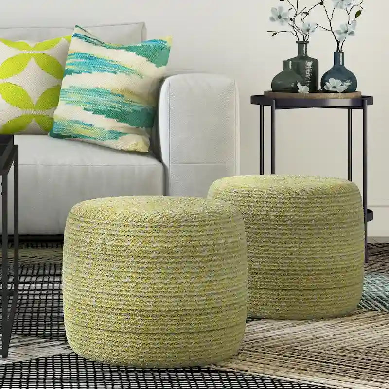 Pouf rond tressé en coton