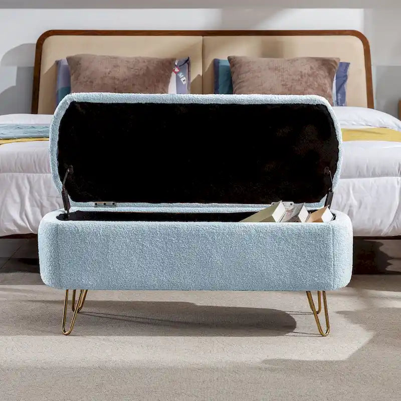 Banc d'entrée en fausse fourrure rembourré avec rangement