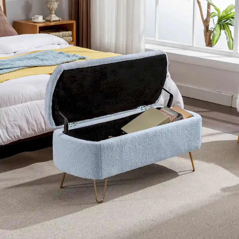 Banc d'entrée en fausse fourrure rembourré avec rangement