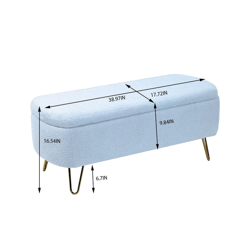 Banc d'entrée en fausse fourrure rembourré avec rangement