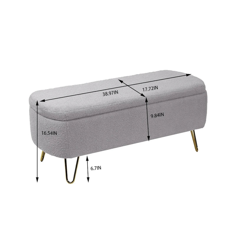 Banc d'entrée en fausse fourrure rembourré avec rangement