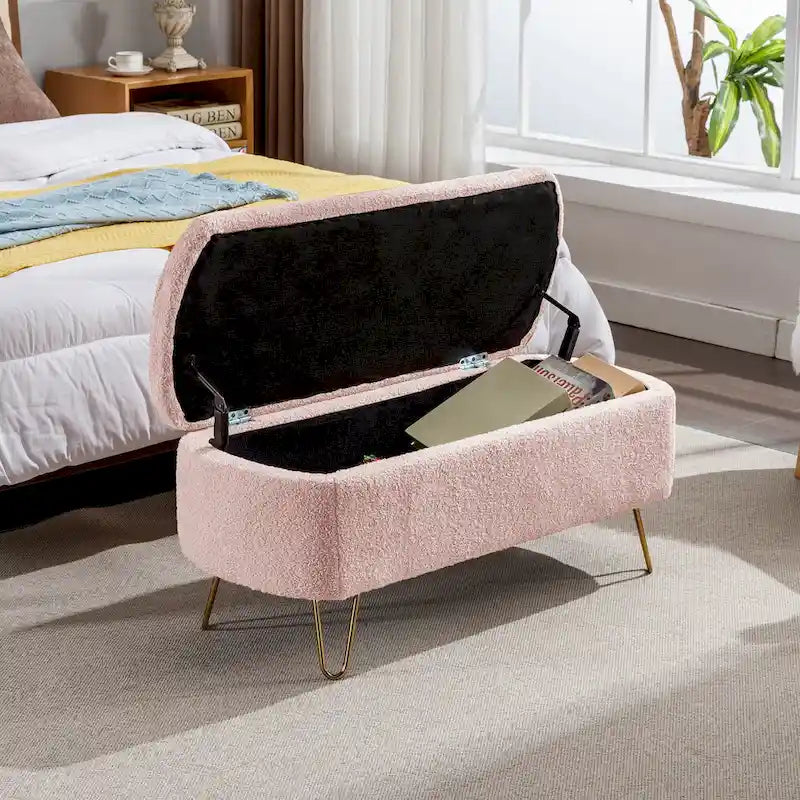 Banc d'entrée en fausse fourrure rembourré avec rangement