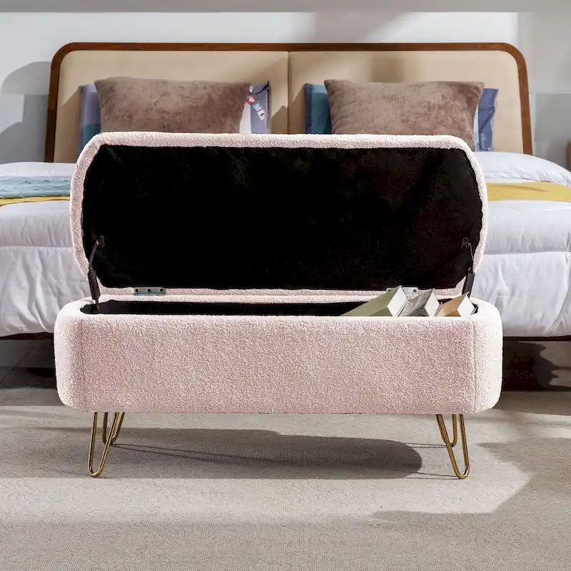 Banc d'entrée en fausse fourrure rembourré avec rangement