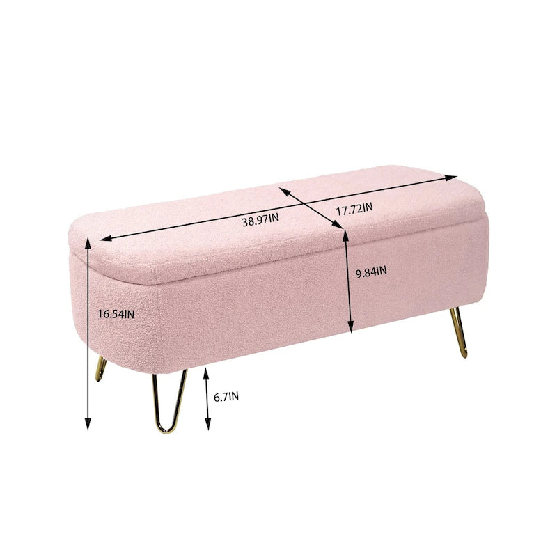 Banc d'entrée en fausse fourrure rembourré avec rangement
