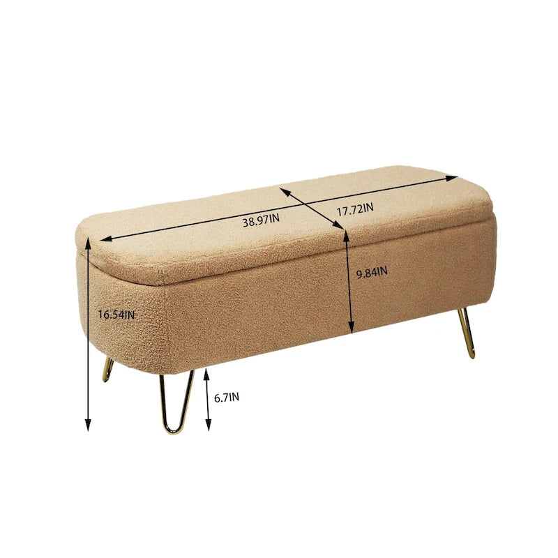Banc d'entrée en fausse fourrure rembourré avec rangement