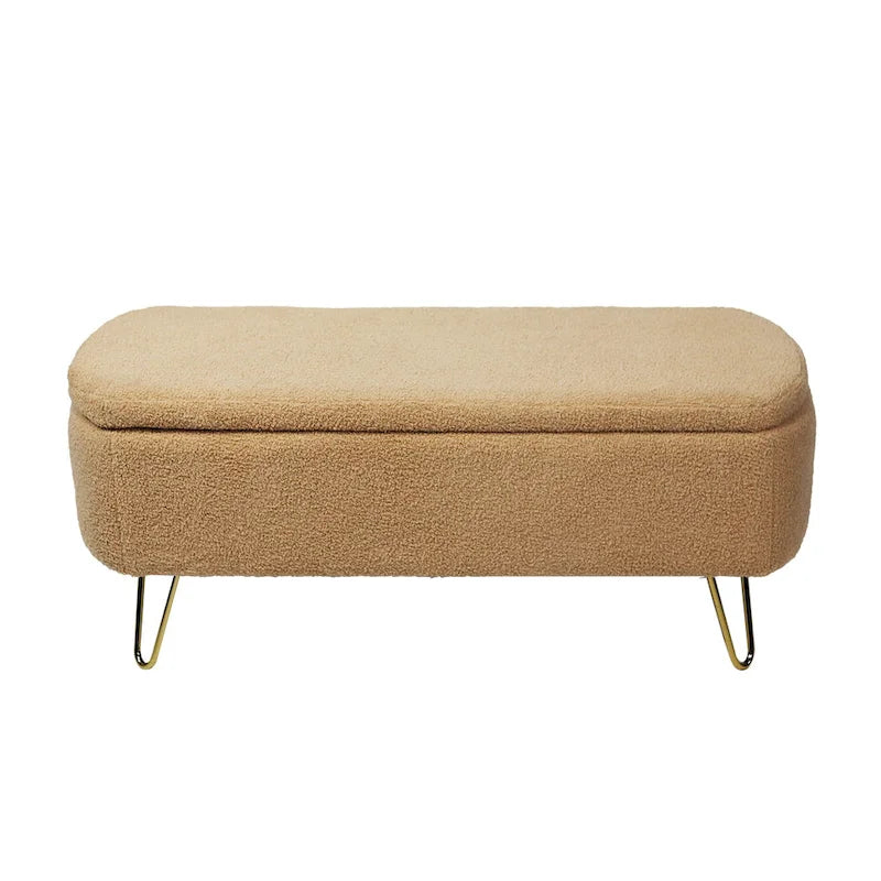 Banc d'entrée en fausse fourrure rembourré avec rangement