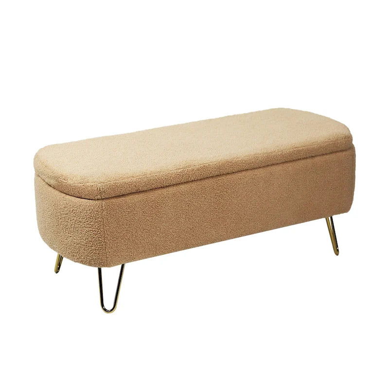 Banc d'entrée en fausse fourrure rembourré avec rangement