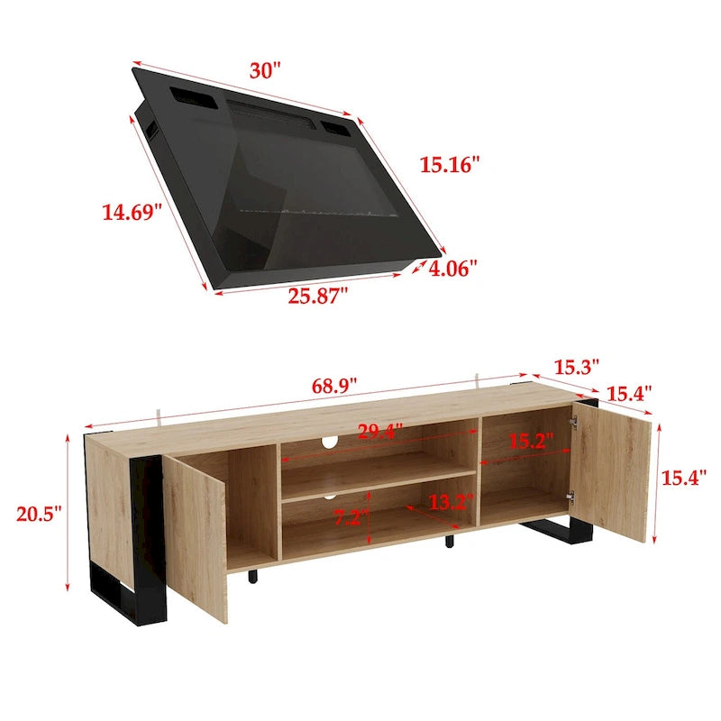 Meuble TV avec option cheminée :2 modes de flamme1500W 68,9W