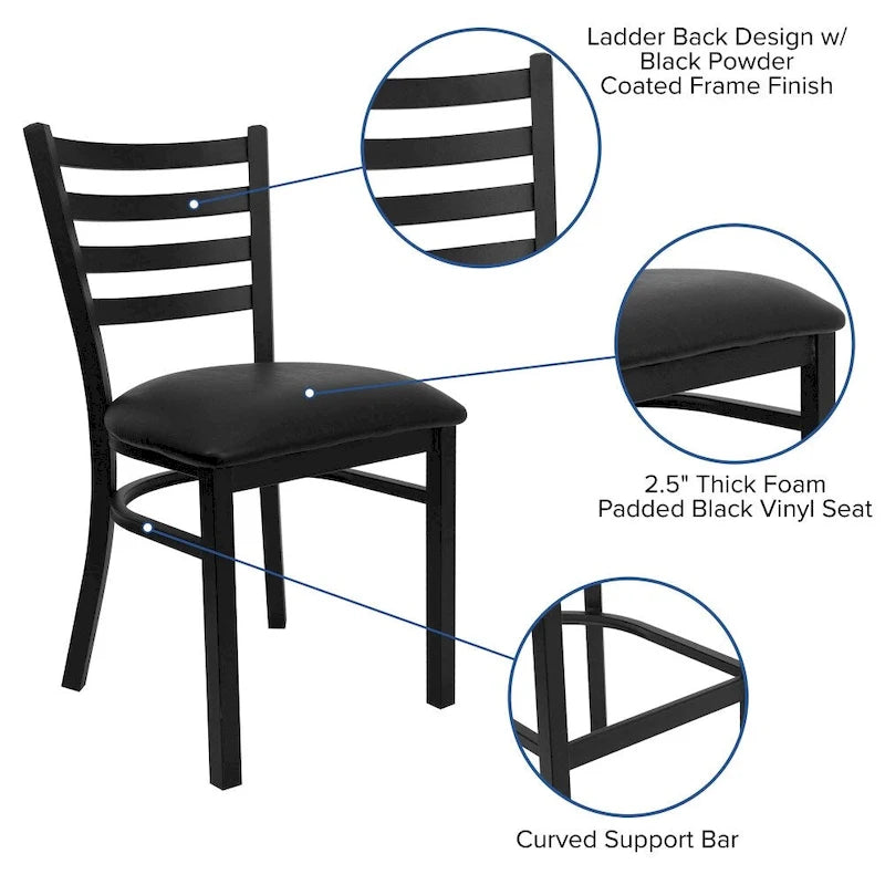 Lot de 2 chaises de restaurant en métal à dossier échelle – 41,9 l x 43,2 P x 81,9 H cm – 41,9 l x 43,2 P x 81,9 H cm