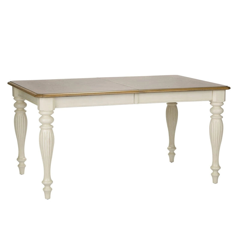 Table de salle à manger rectangulaire avec pieds blancs, couleur noix de muscade