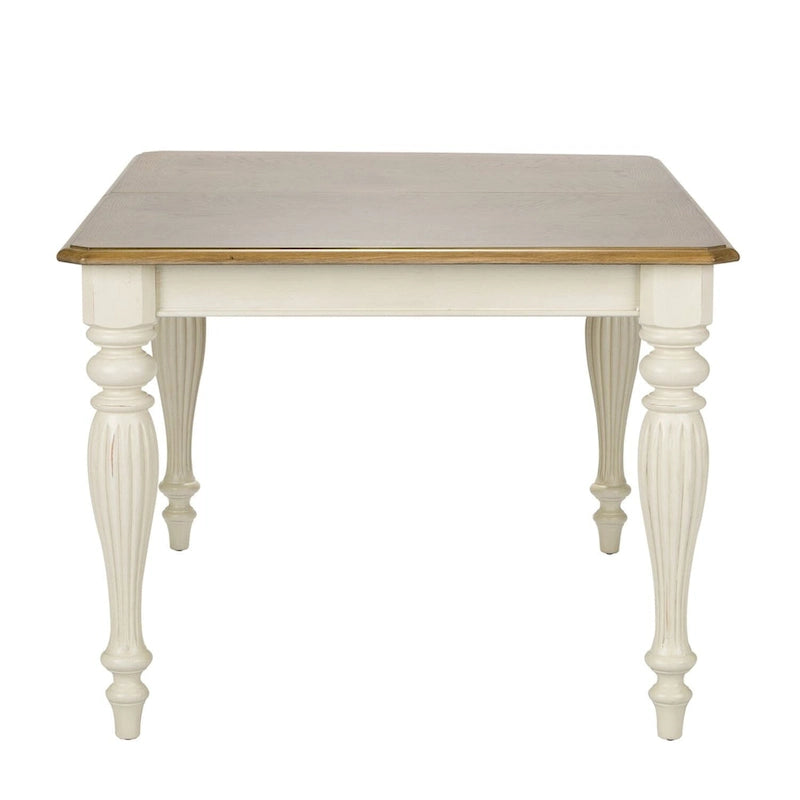 Table de salle à manger rectangulaire avec pieds blancs, couleur noix de muscade