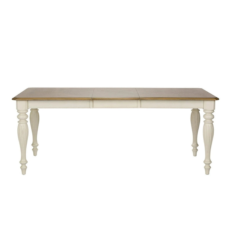 Table de salle à manger rectangulaire avec pieds blancs, couleur noix de muscade