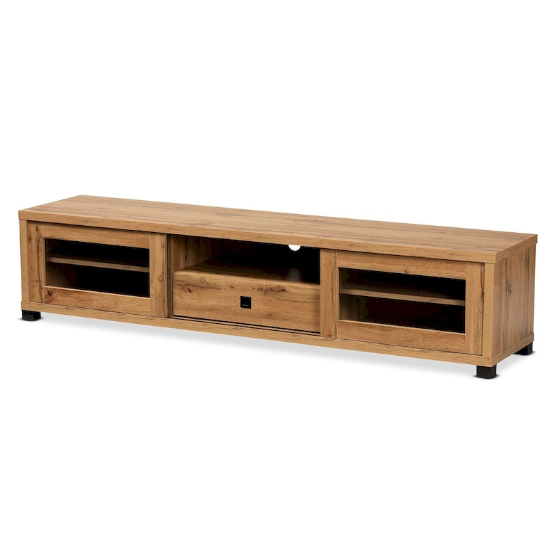 Meuble TV moderne en bois avec 1 tiroir et portes coulissantes en verre