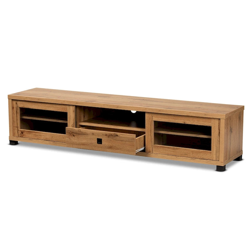 Meuble TV moderne en bois avec 1 tiroir et portes coulissantes en verre