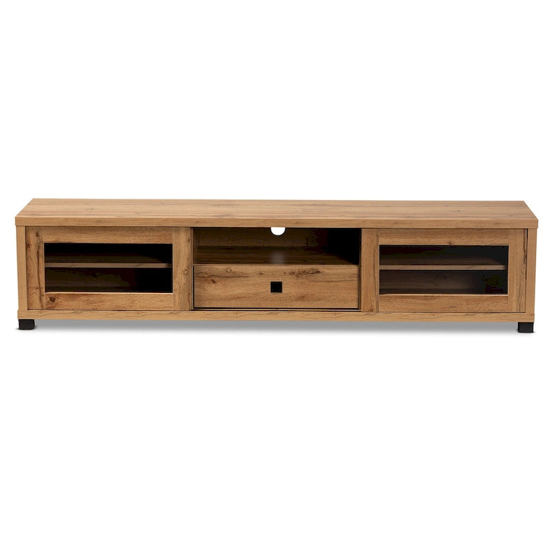 Meuble TV moderne en bois avec 1 tiroir et portes coulissantes en verre