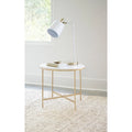 Table d'appoint ronde en faux marbre avec pieds en métal blanc et doré