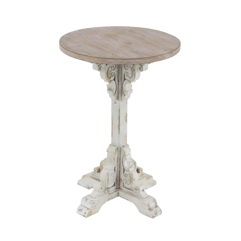 Table d'appoint ou de chevet en bois avec volutes finement sculptées et plateau en bois brun - Gris, blanc, crème