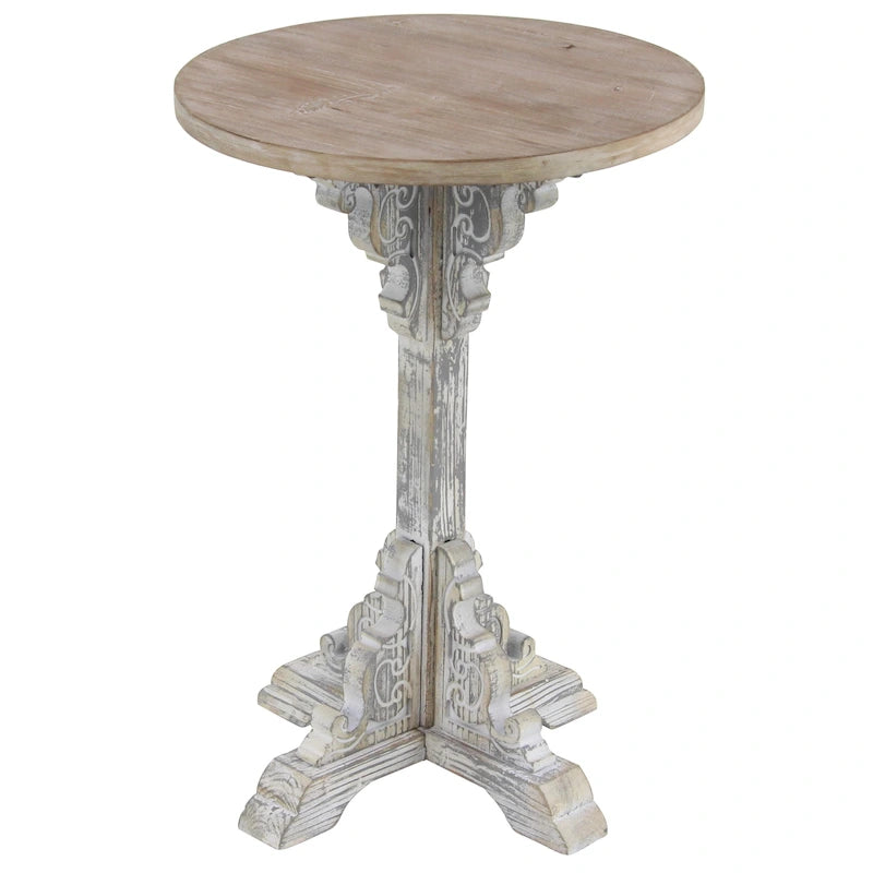 Table d'appoint ou de chevet en bois avec volutes finement sculptées et plateau en bois brun - Gris, blanc, crème