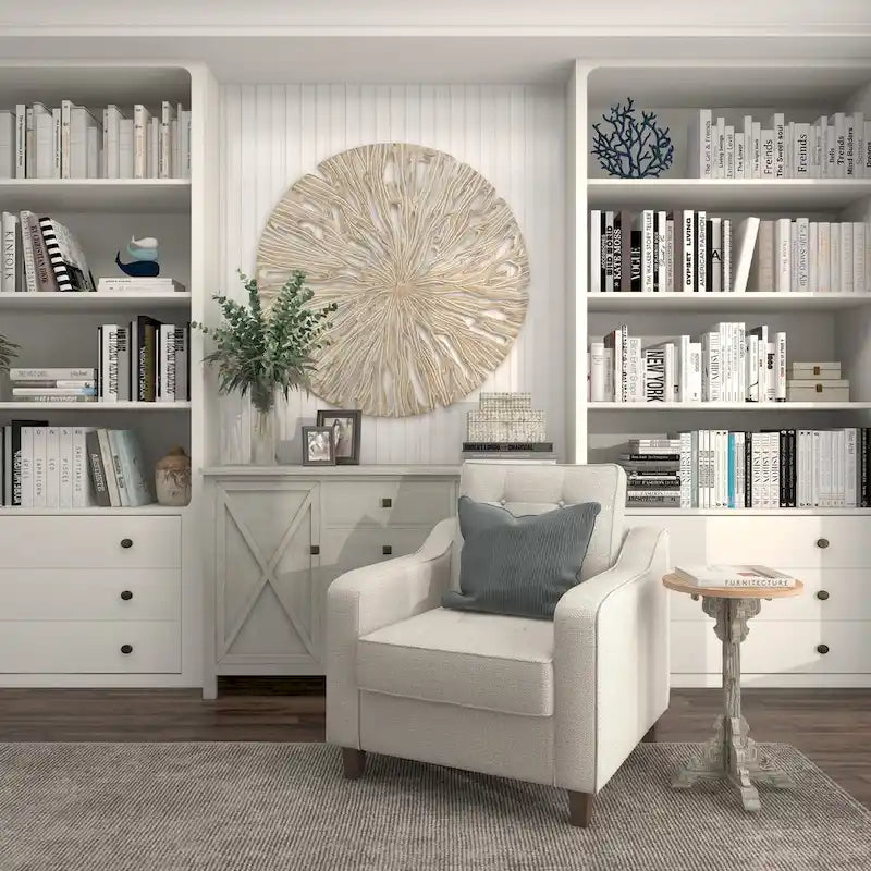 Table d'appoint ou de chevet en bois avec volutes finement sculptées et plateau en bois brun - Gris, blanc, crème