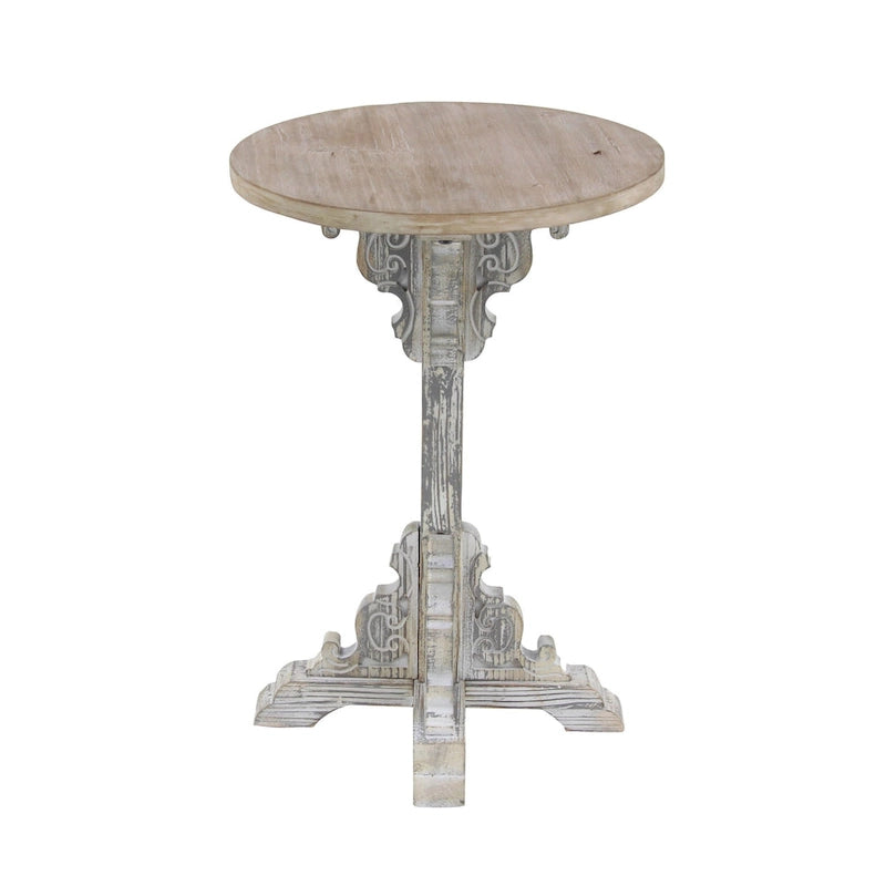Table d'appoint ou de chevet en bois avec volutes finement sculptées et plateau en bois brun - Gris, blanc, crème