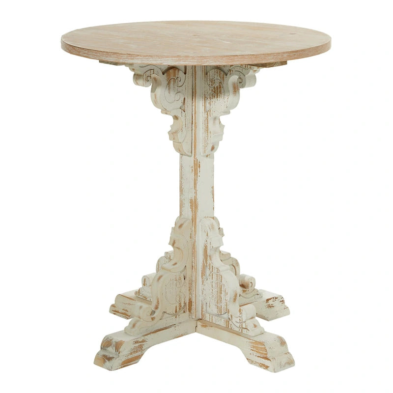 Table d'appoint ou de chevet en bois avec volutes finement sculptées et plateau en bois brun - Gris, blanc, crème