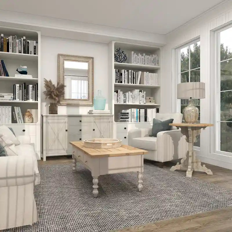 Table d'appoint ou de chevet en bois avec volutes finement sculptées et plateau en bois brun - Gris, blanc, crème