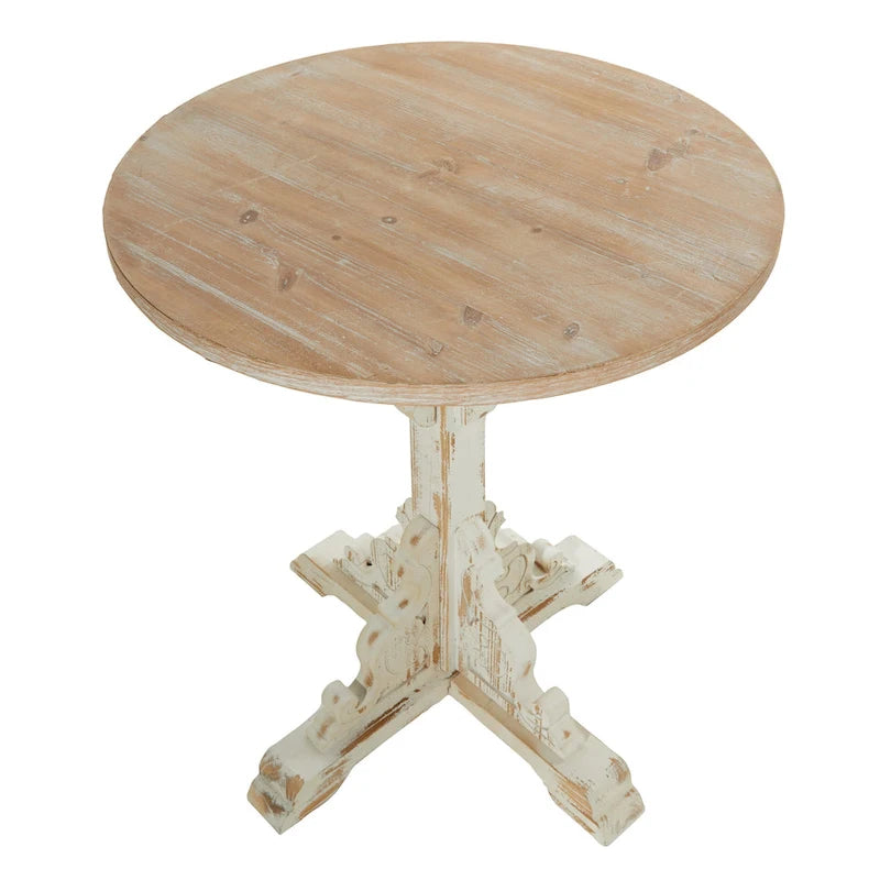 Table d'appoint ou de chevet en bois avec volutes finement sculptées et plateau en bois brun - Gris, blanc, crème