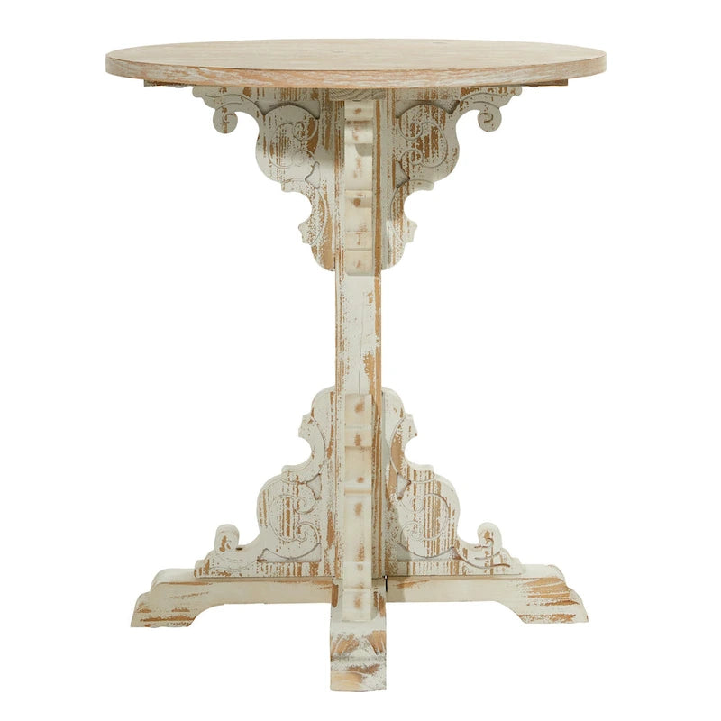 Table d'appoint ou de chevet en bois avec volutes finement sculptées et plateau en bois brun - Gris, blanc, crème