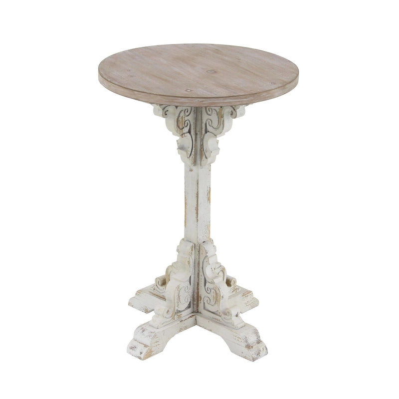 Table d'appoint ou de chevet en bois avec volutes finement sculptées et plateau en bois brun - Gris, blanc, crème