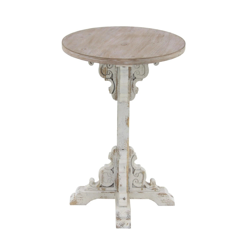 Table d'appoint ou de chevet en bois avec volutes finement sculptées et plateau en bois brun - Gris, blanc, crème