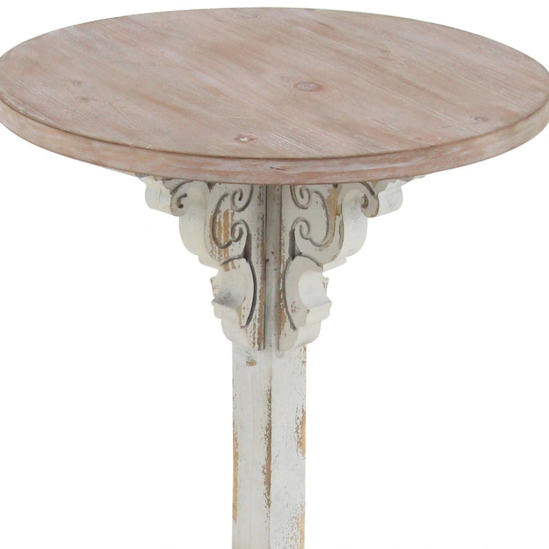 Table d'appoint ou de chevet en bois avec volutes finement sculptées et plateau en bois brun - Gris, blanc, crème