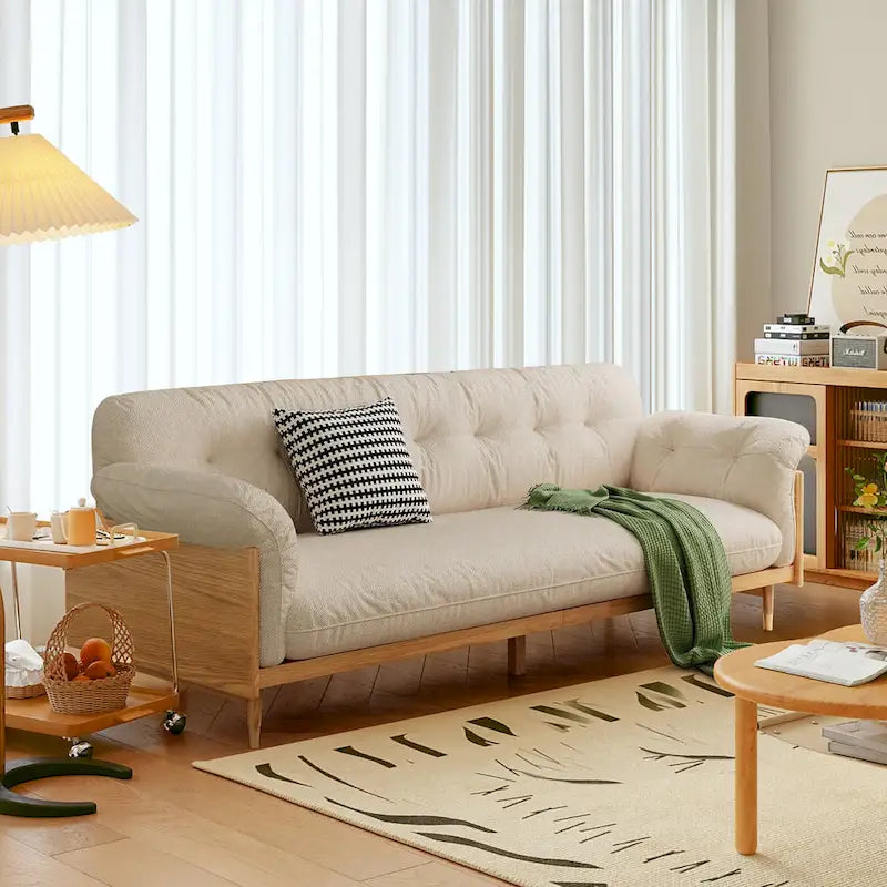 Canapé 3 places moderne en tissu mélangé coton-lin, beige
